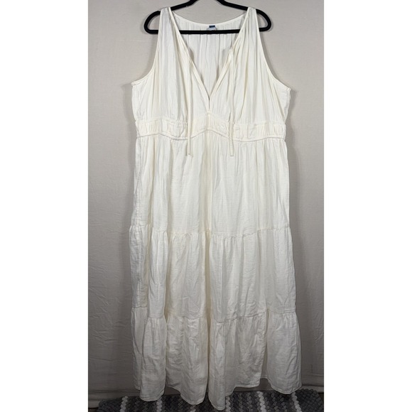 Old Navy Dresses & Skirts - Old navy 3X Cream Cotton Gauze Maxi Dress Boho Sleeveless Tiered Plus Size